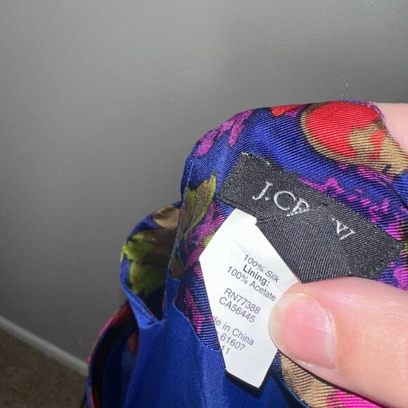 J.Crew Silk Jules Dress Blue Ashbury Floral Shift Long Sleeve Pockets 00 - Picture 7 of 8